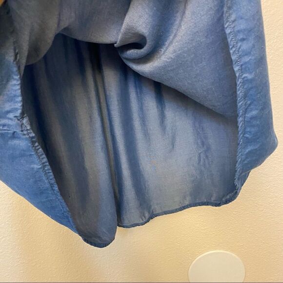 Ro + De blue Chambray blue Tie Neck Tencel Top coastal beachy lagenlook S - Picture 8 of 8